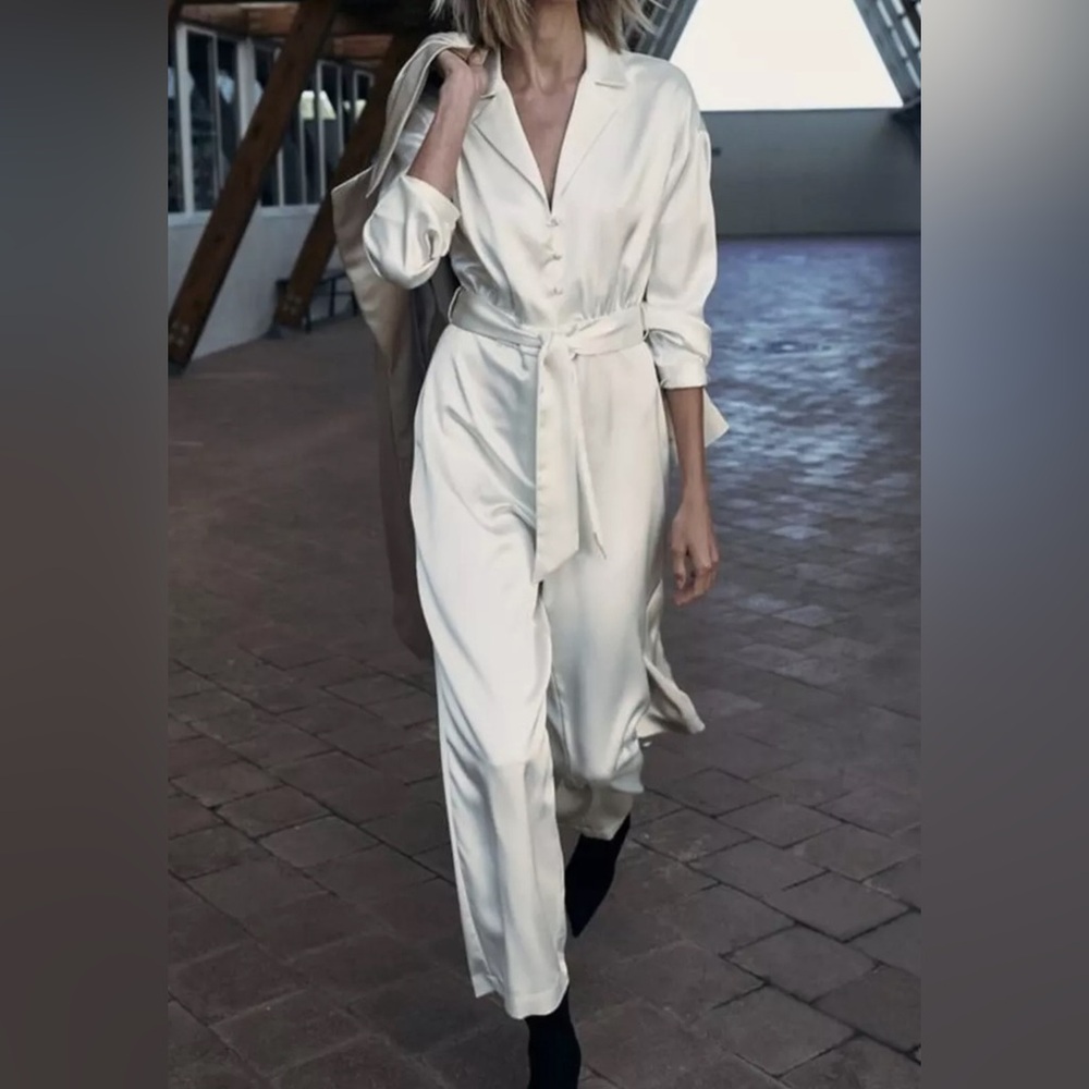 Zara Cream Satin Jumpsuit